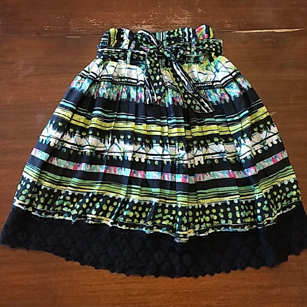 Black and Green A-Line Skirt with Sash